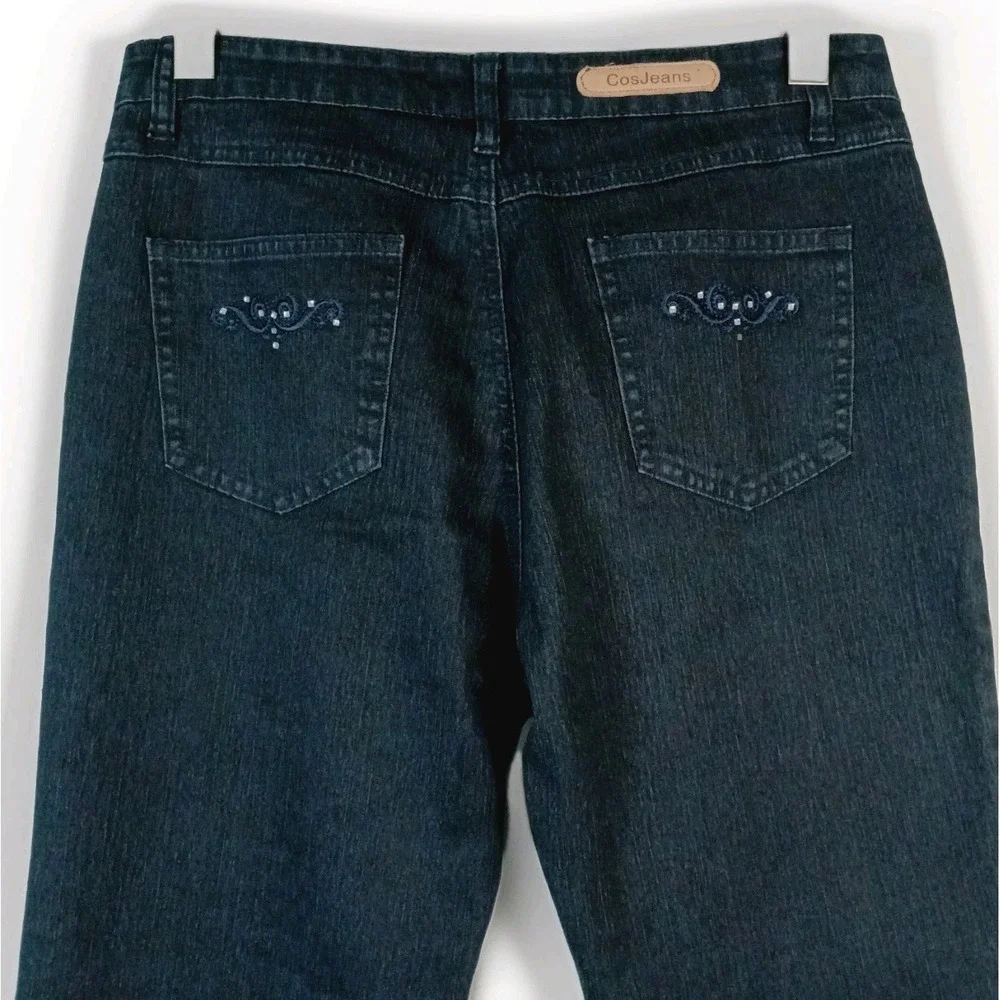 Cos Jeans Women's Mid Rise Straight Leg Blue‎ Denim Embellished Rhinestone Bling